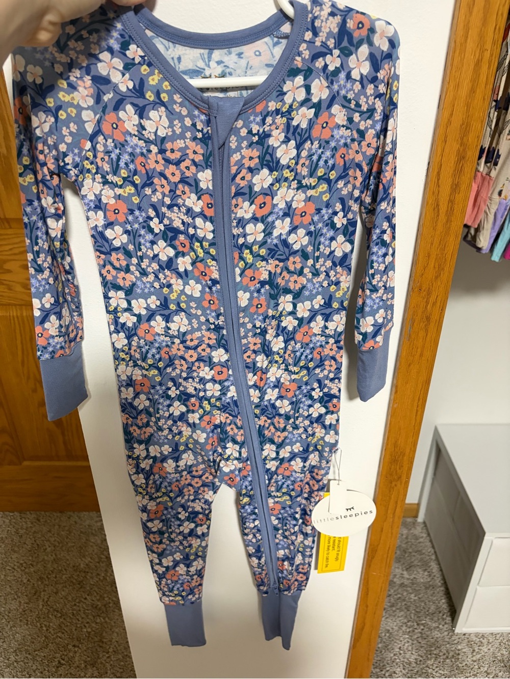 Little Sleepies Blue Floral Zip One-Piece Footie